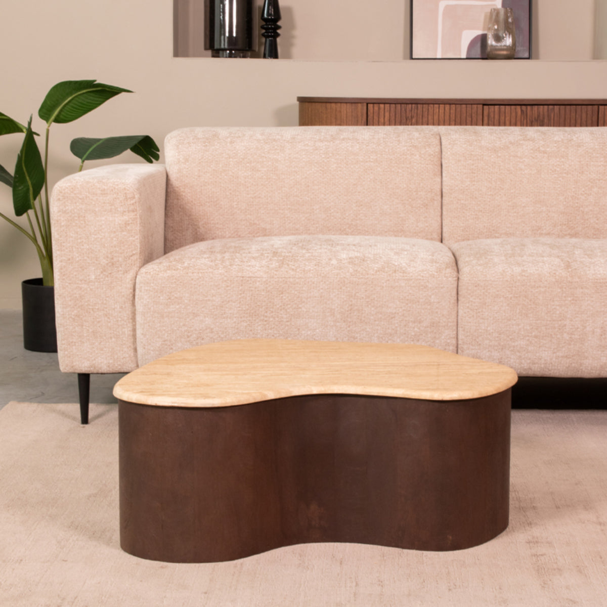 Salontafel Davi - Espresso - Travertin - 80cm