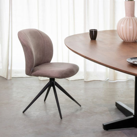 Eetkamerstoel Kimo - Taupe - Micro Suede - Zwart Onderstel