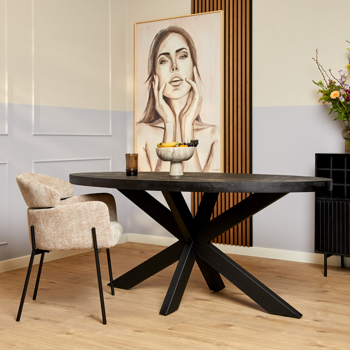 Ovale Eettafel Zwart Mangohout 160cm