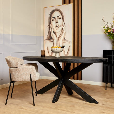 Ovale Eettafel Zwart Mangohout 180cm