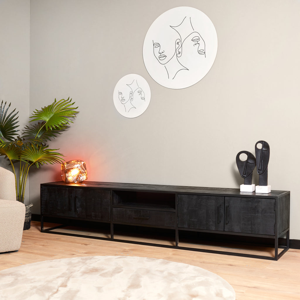 Tv meubel Denver Black 240 cm | Mangohout en staal